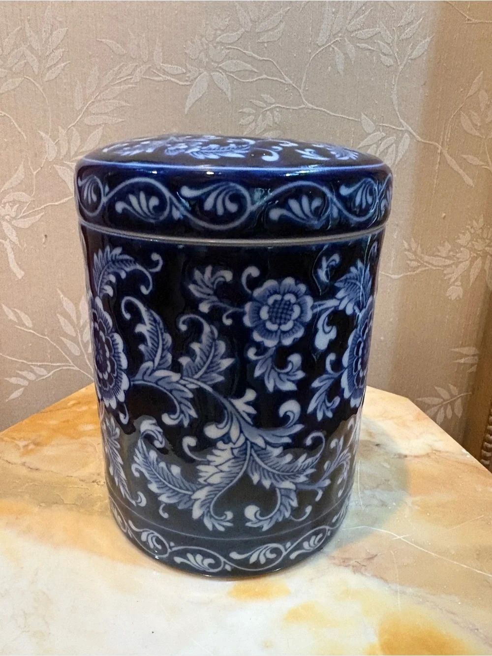 Blue & White Floral Ceramic Ginger Jar